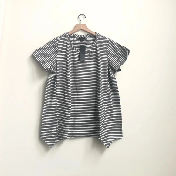 New CCX City Chic Relaxed High Low Striped print short sleeve shirt basic tee - Picture 3 of 13